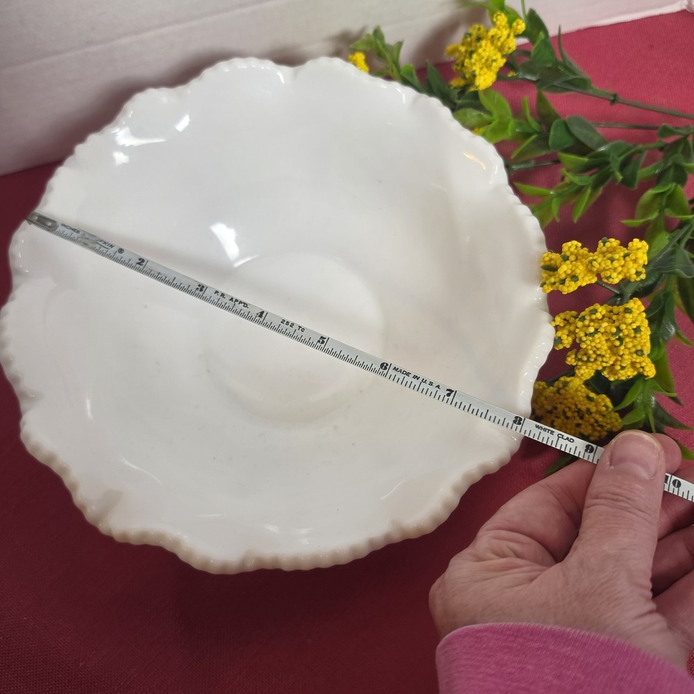 Vintage White Milk Glass Pedestal Centerpiece Bowl Geometric Panel Pattern 9" - Picture 7 of 7